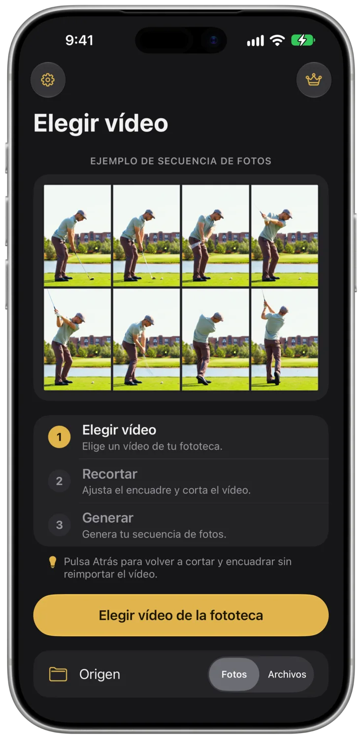 La pantalla Seleccionar video en iPhone.