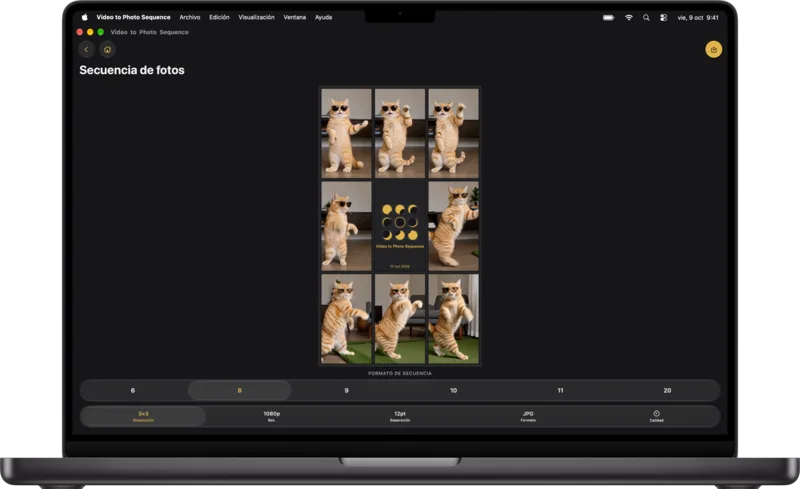 Una secuencia de fotos generada en la ventana de la app en Mac.