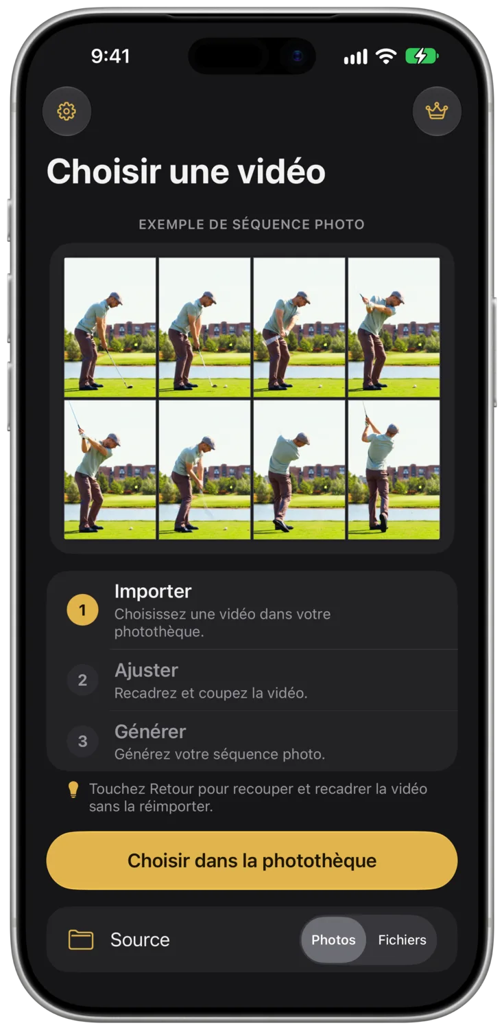 L’écran Sélectionner une vidéo sur iPhone.