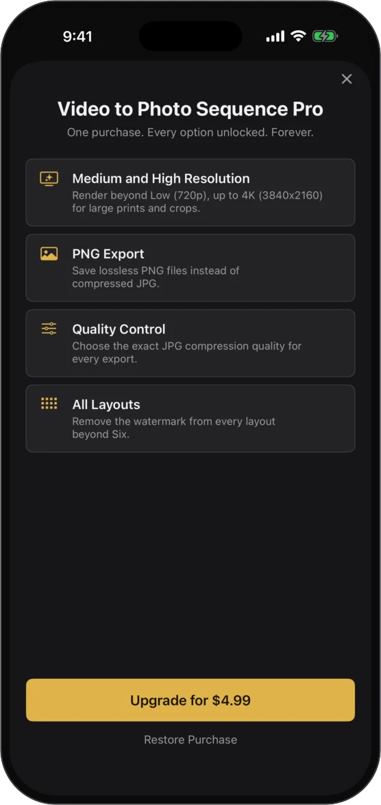 The Pro upgrade screen on iPhone.