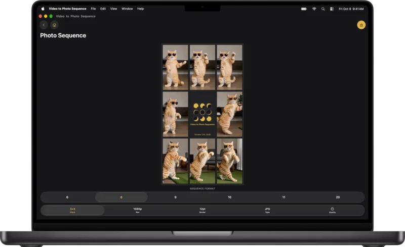 A rendered photo sequence in the app window on Mac.