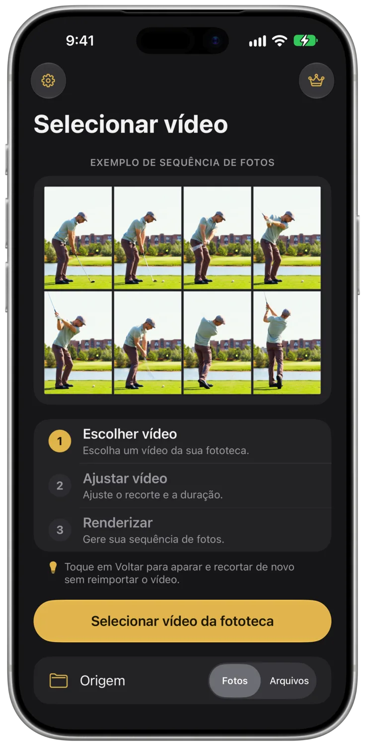 A tela Selecionar vídeo no iPhone.