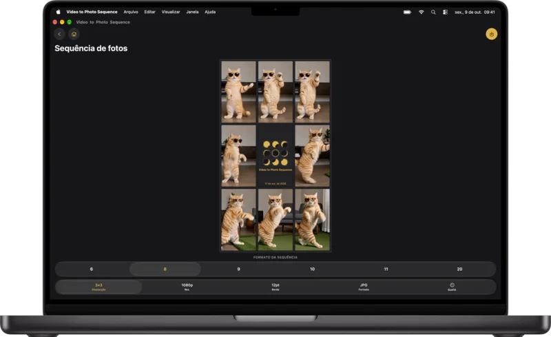 Uma sequência de fotos renderizada na janela do app no Mac.